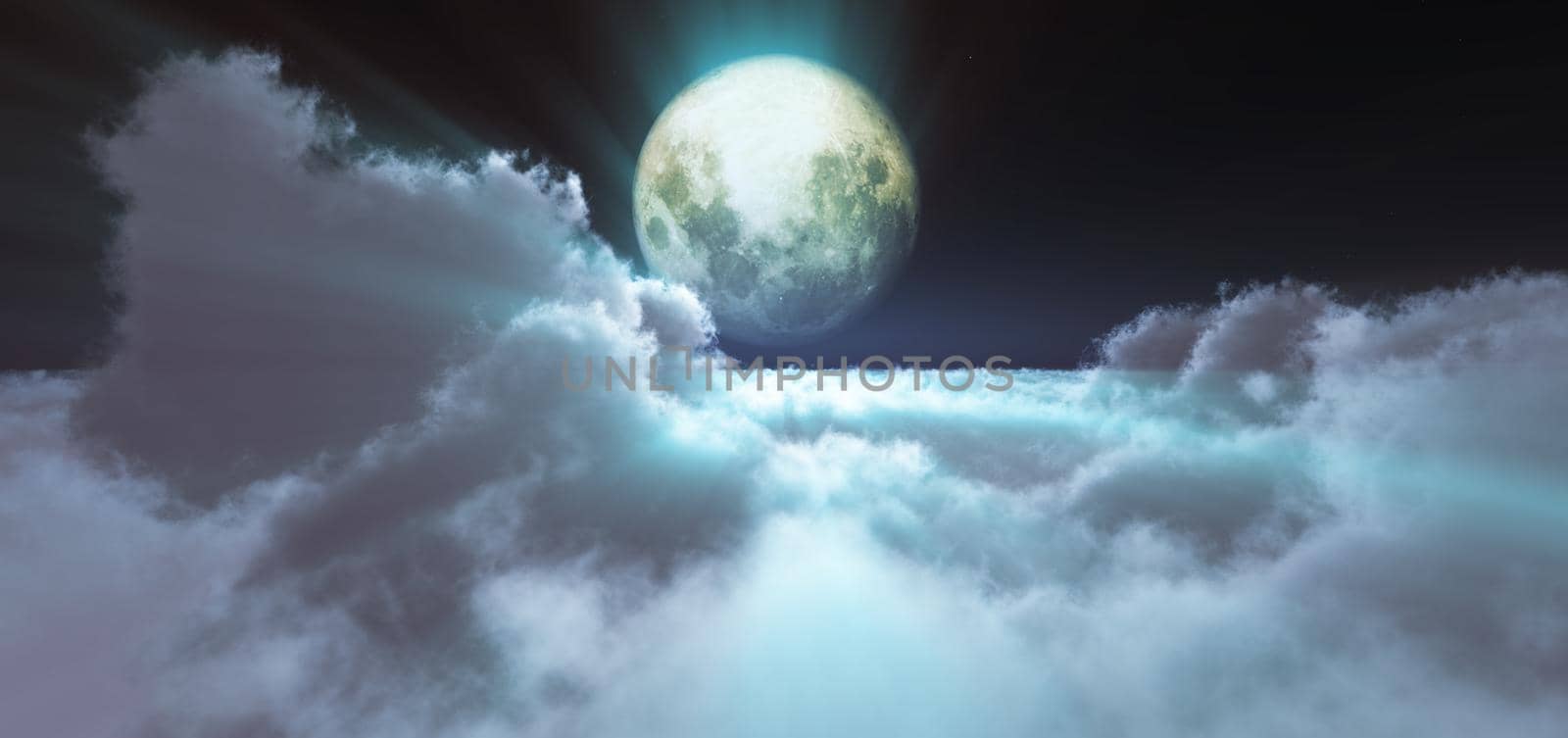 night fly above clouds full moon by alex_nako