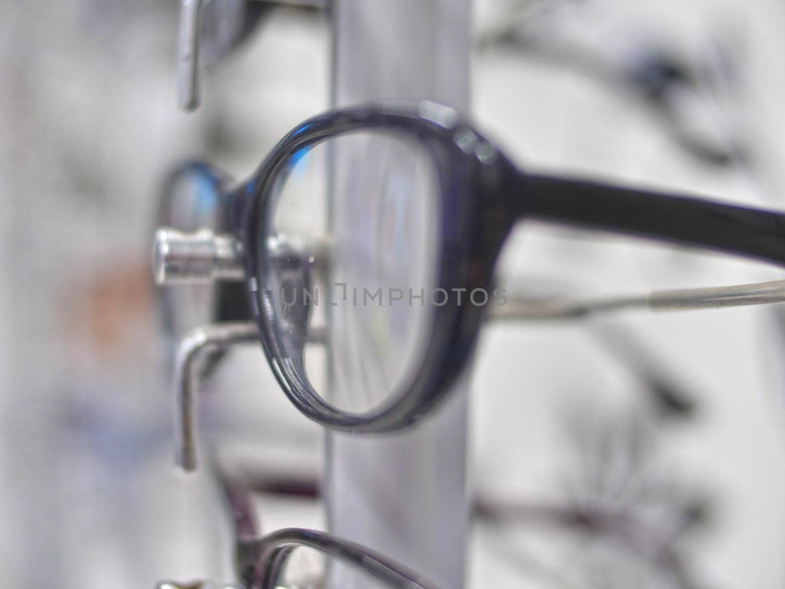 glasses in the store macro, close up