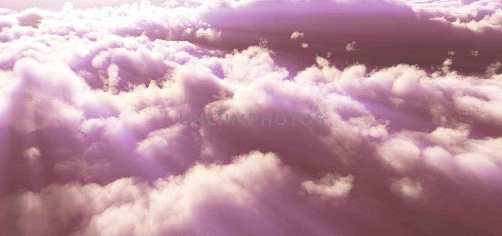 fly above clouds abstract, 3d render illustration