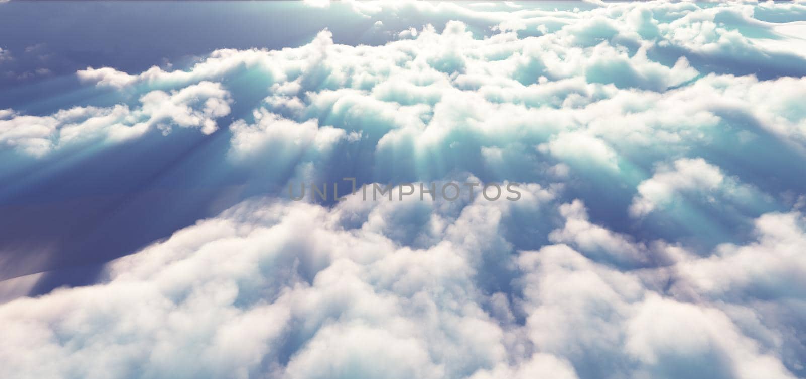 fly above clouds abstract, 3d render illustration