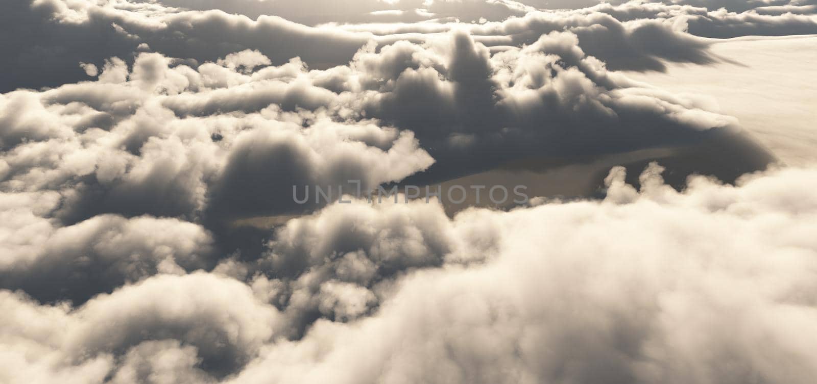 fly above clouds abstract, 3d render illustration