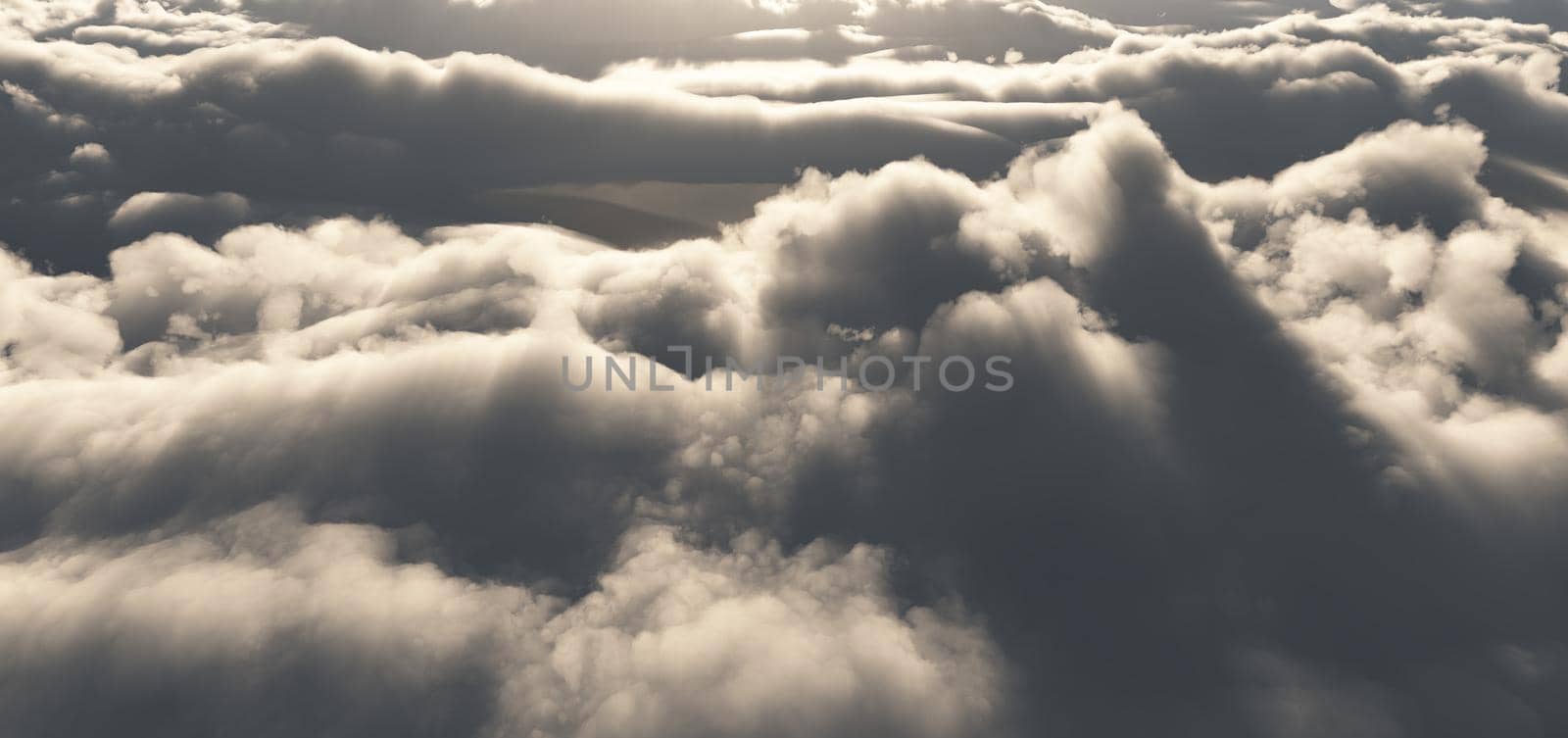 fly above clouds abstract, 3d render illustration