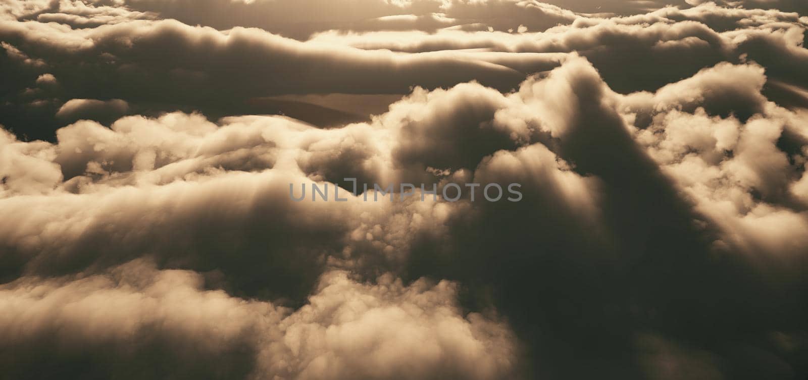 fly above clouds abstract, 3d render illustration