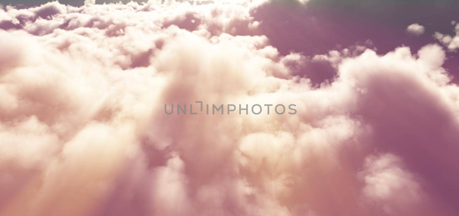 fly above clouds abstract, 3d render illustration