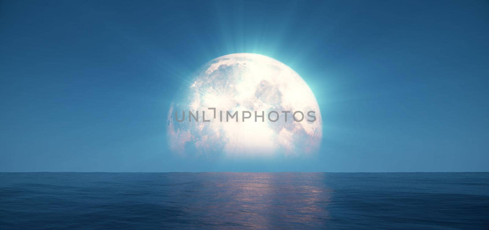 full moon at night abstract, 3d render illustration