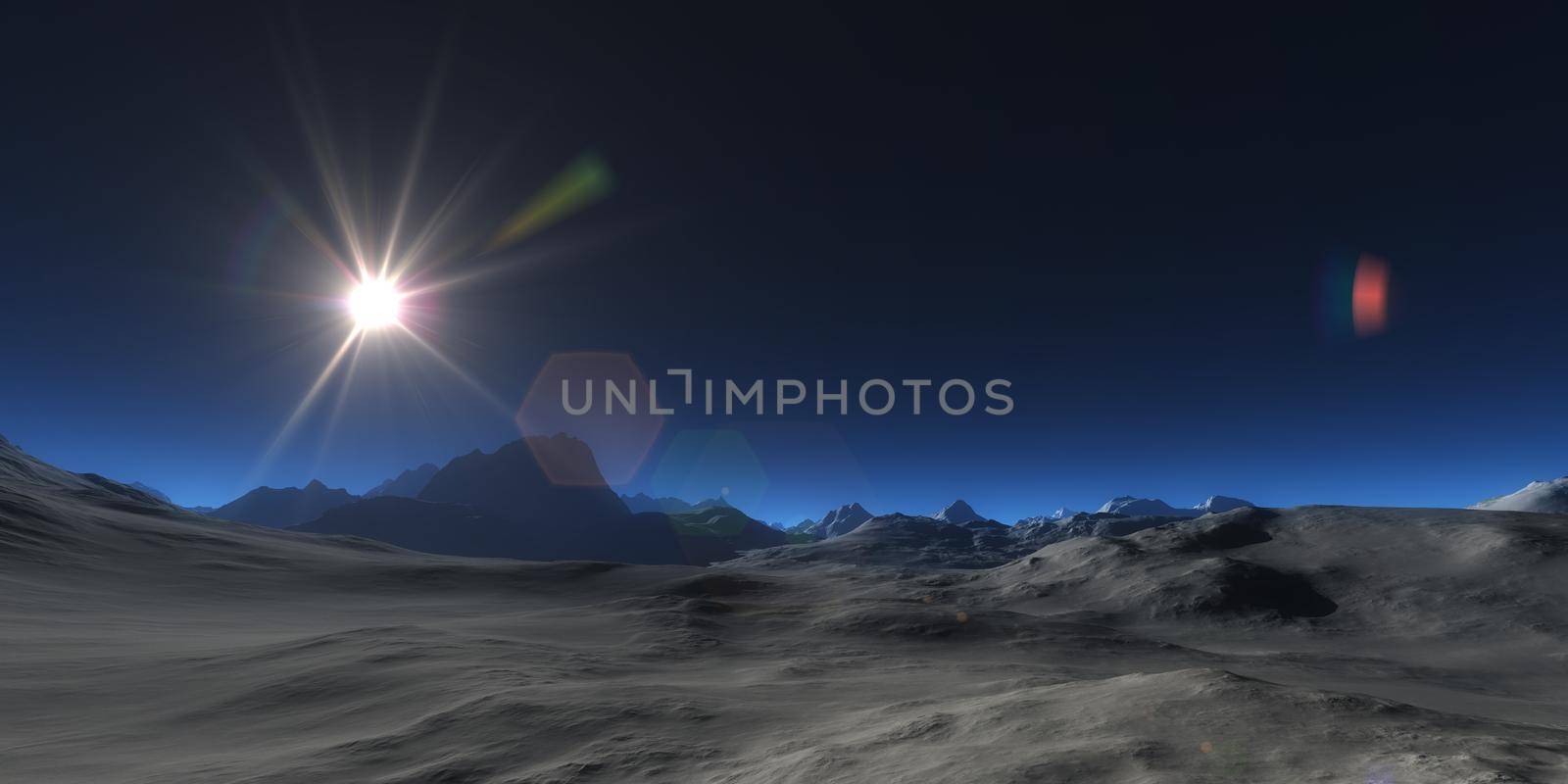 mountain plateau abstract landscape panorama, 3d render illustration