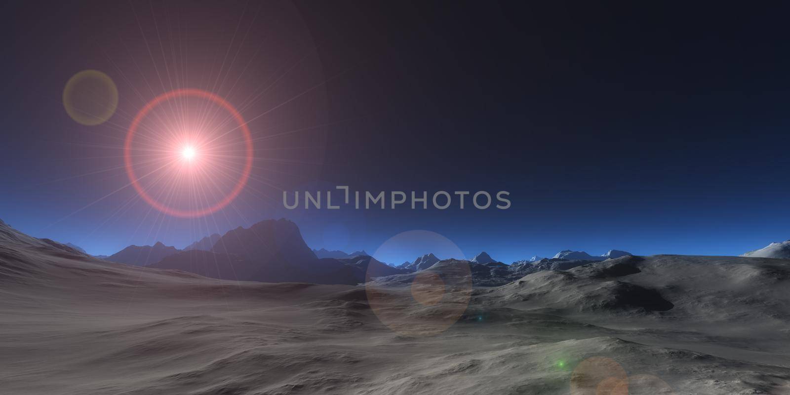 mountain plateau abstract landscape panorama, 3d render illustration