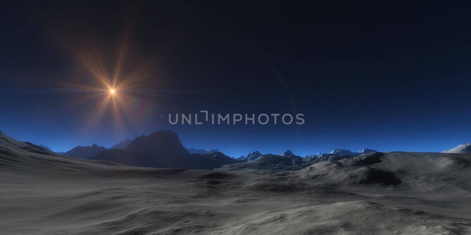 mountain plateau abstract landscape panorama, 3d render illustration