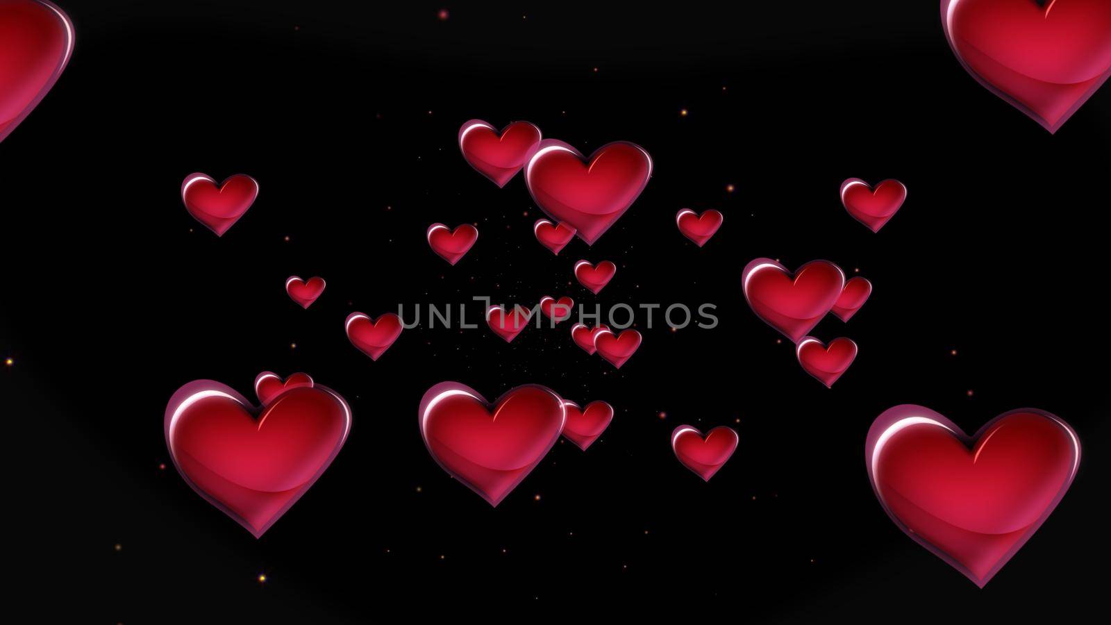 Bright red hearts abstract background, 3d render illustration