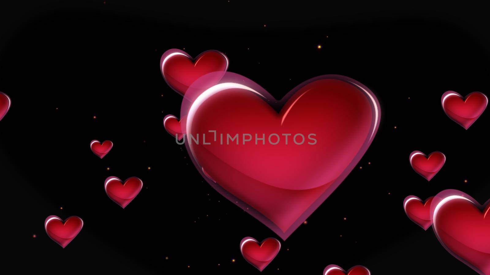 Bright red hearts abstract background, 3d render illustration