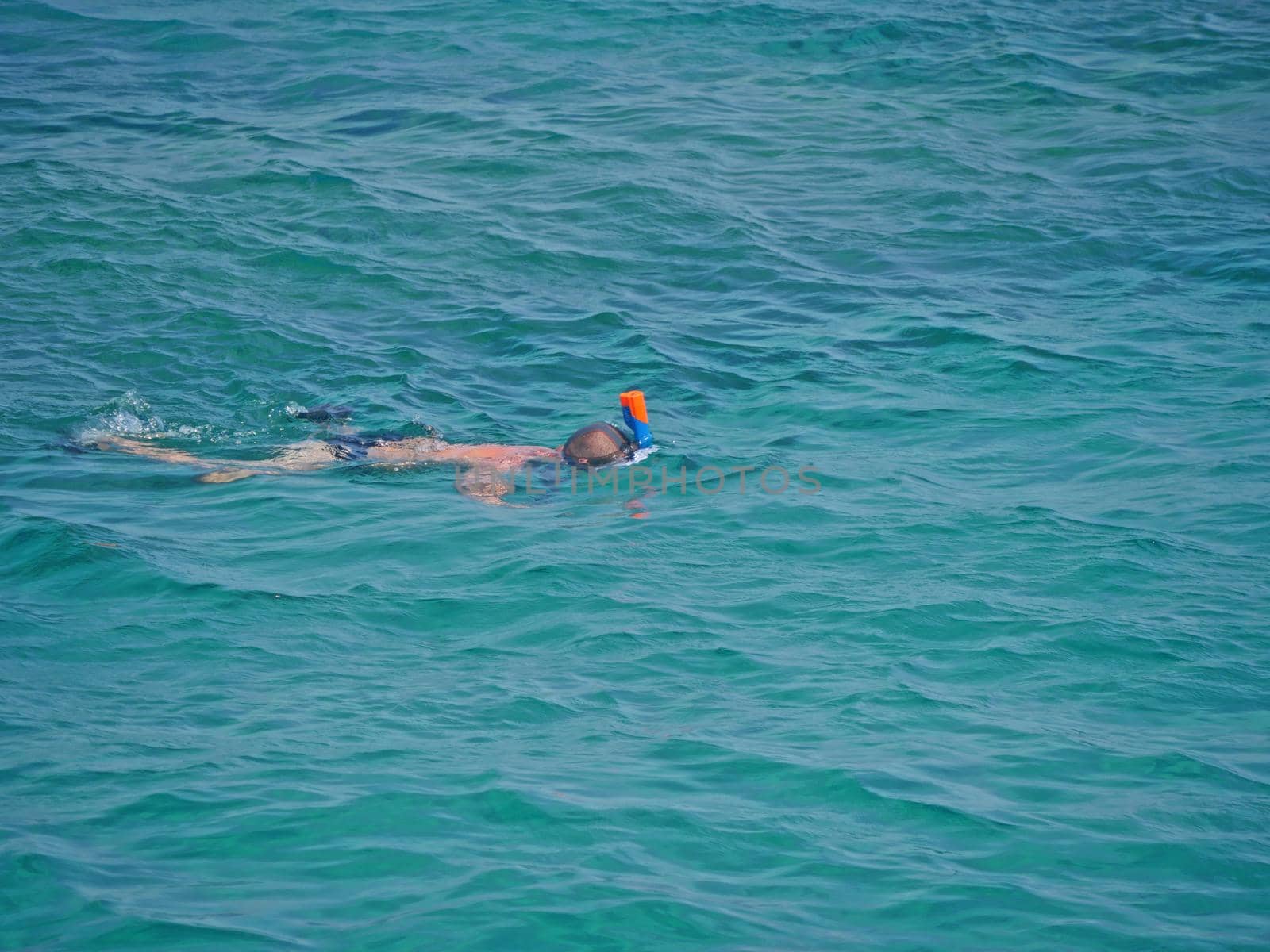 man in a mask dives under the water