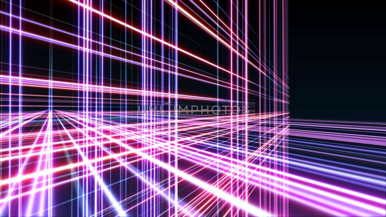 3d line neon cube in space, render illustration