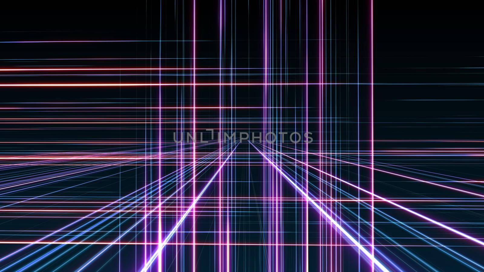 3d line neon cube in space, render illustration