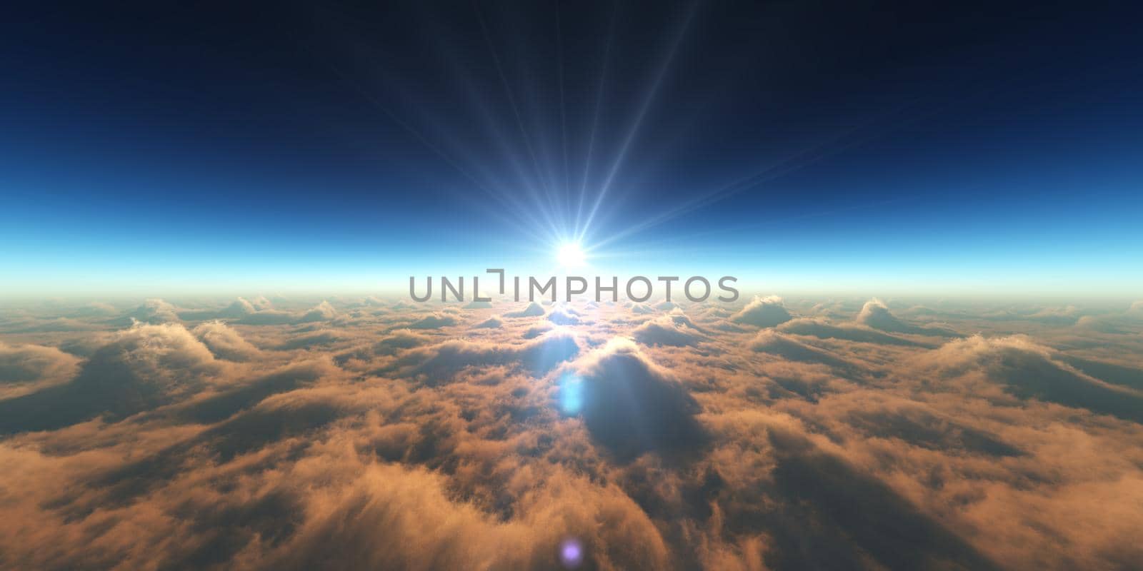 heaven, sunset over the clouds, 3d render illustration