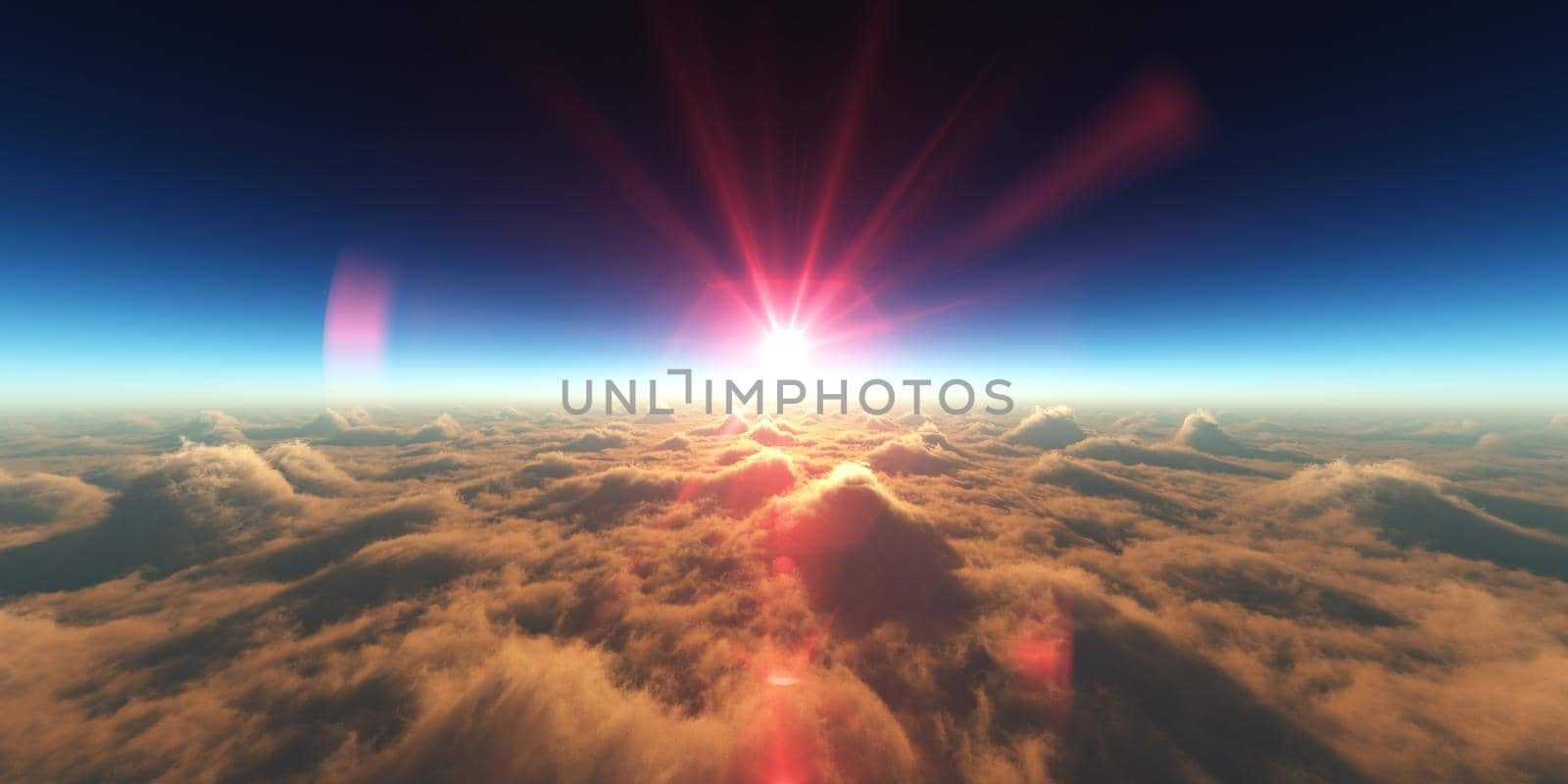 heaven, sunset over the clouds, 3d render illustration