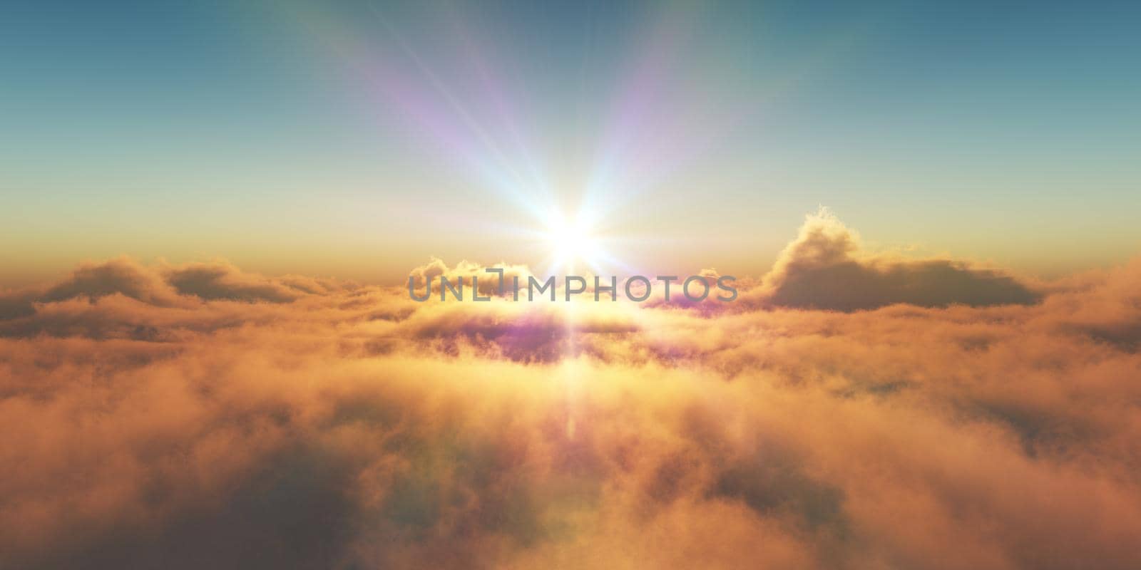 heaven, sunset over the clouds, 3d render illustration