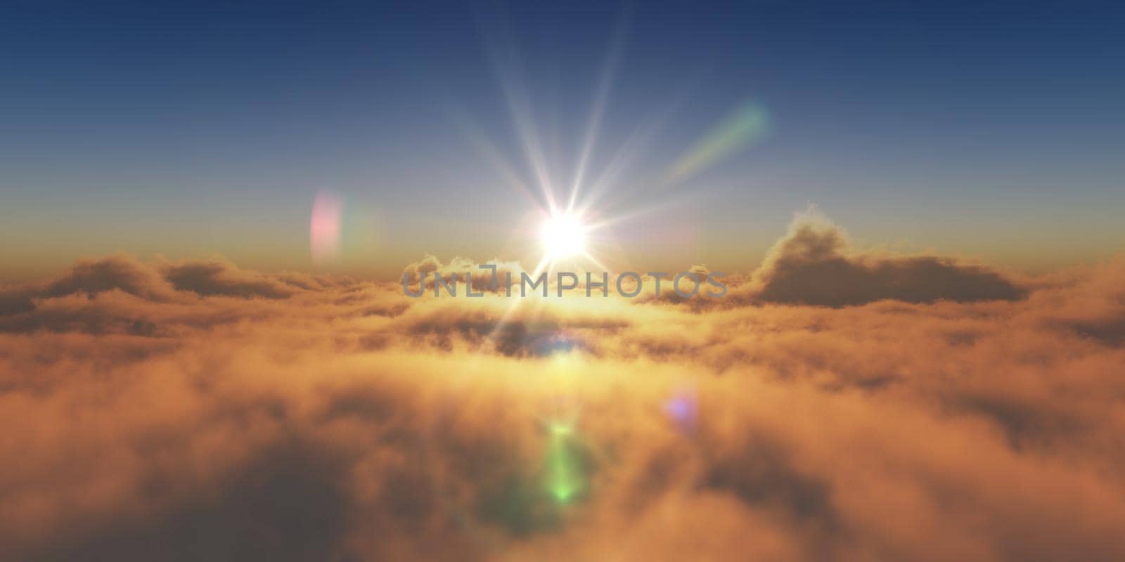 heaven, sunset over the clouds, 3d render illustration