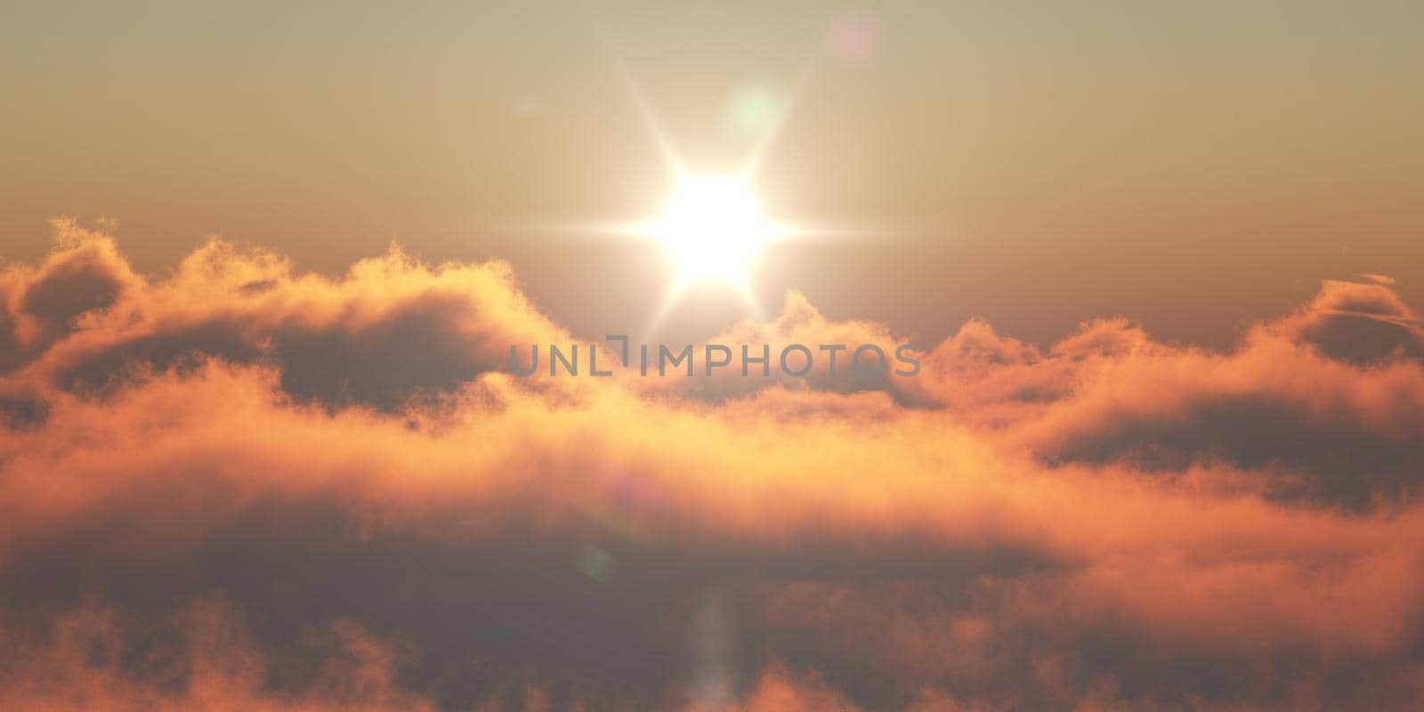 heaven, sunset over the clouds, 3d render illustration