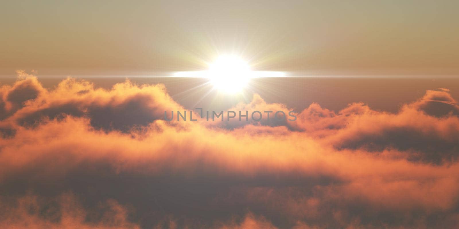 heaven, sunset over the clouds, 3d render illustration