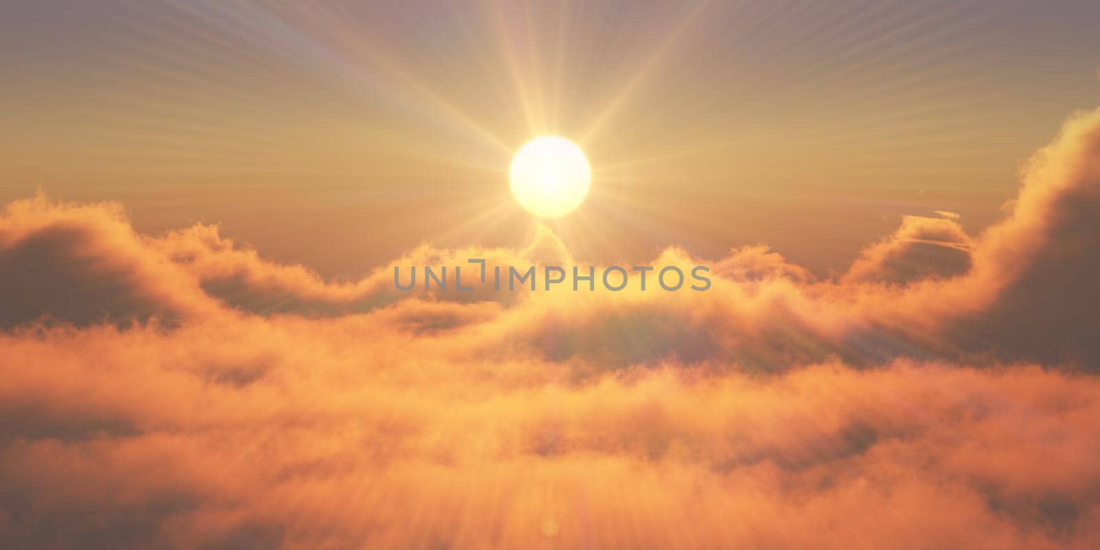 heaven, sunset over the clouds, 3d render illustration