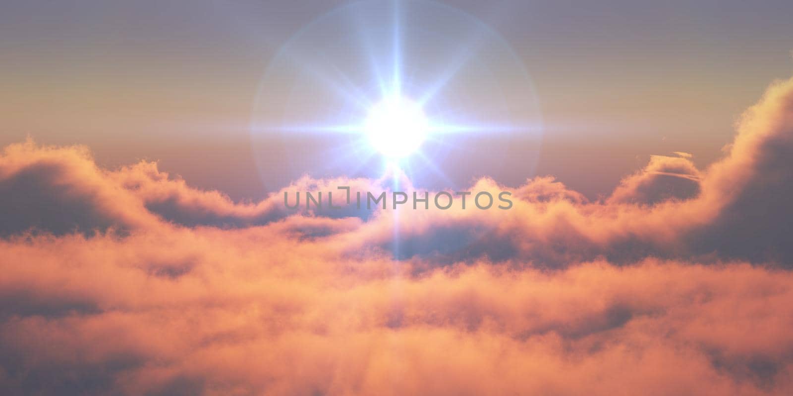 heaven, sunset over the clouds, 3d render illustration