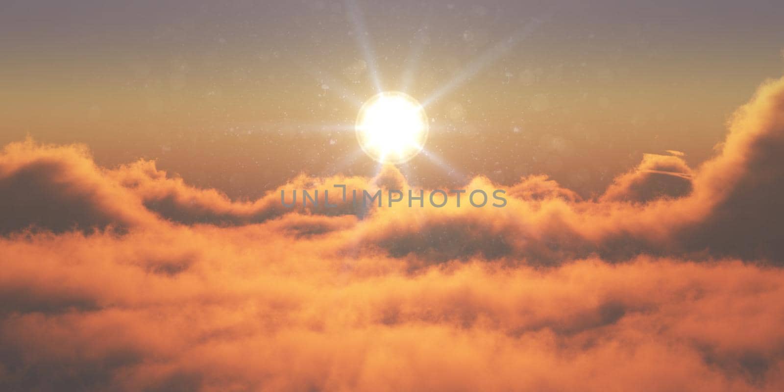 heaven, sunset over the clouds, 3d render illustration