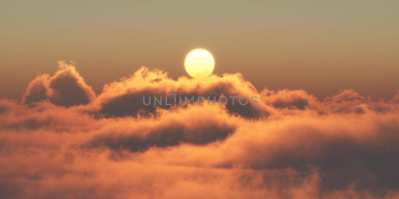 heaven, sunset over the clouds, 3d render illustration