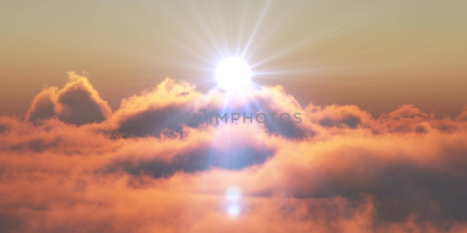 heaven, sunset over the clouds, 3d render illustration