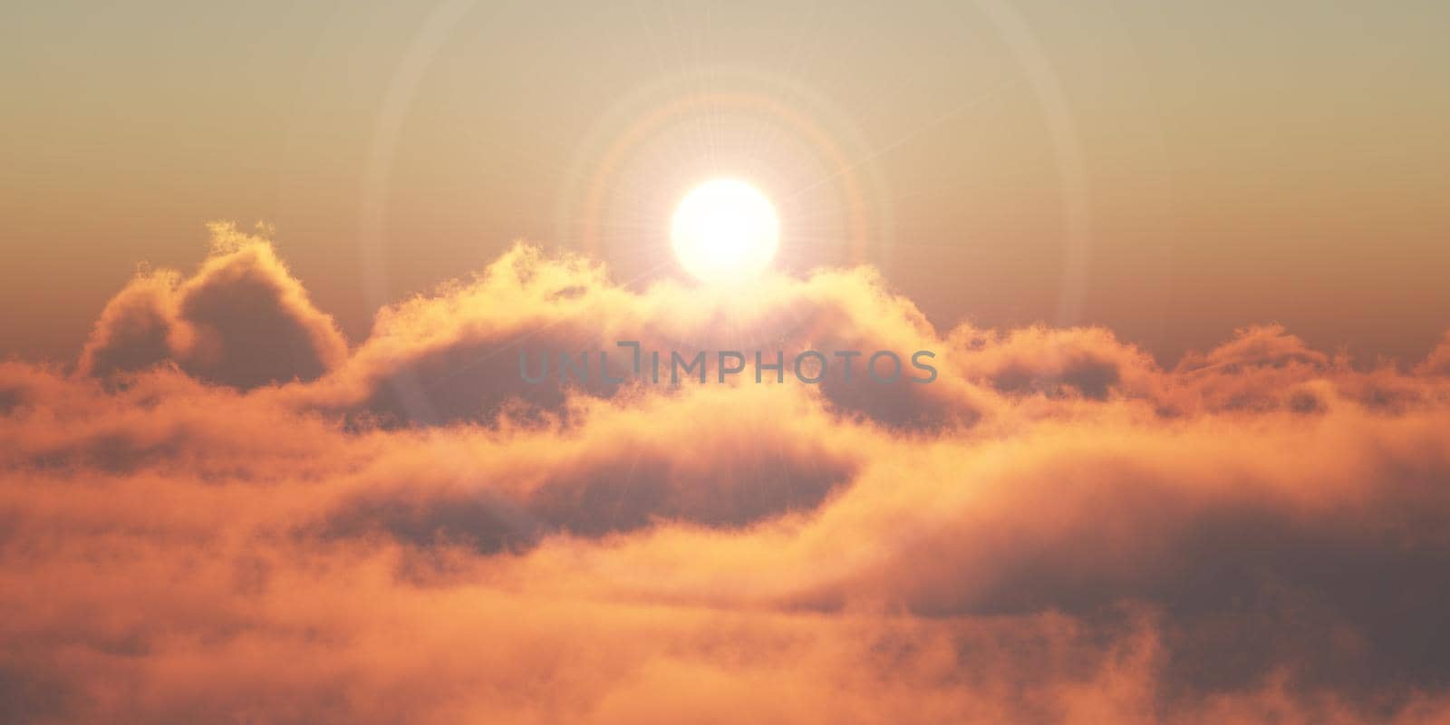 heaven, sunset over the clouds, 3d render illustration