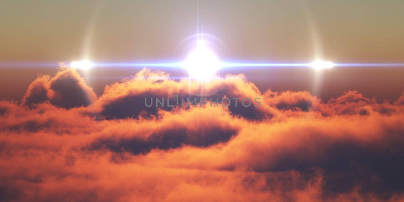 heaven, sunset over the clouds, 3d render illustration