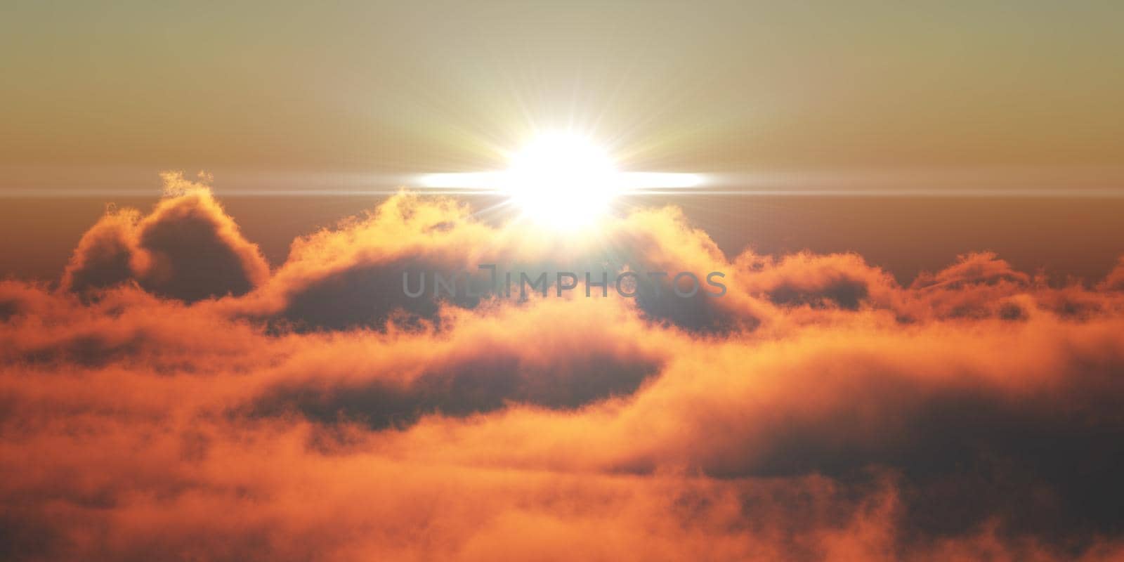 heaven, sunset over the clouds, 3d render illustration