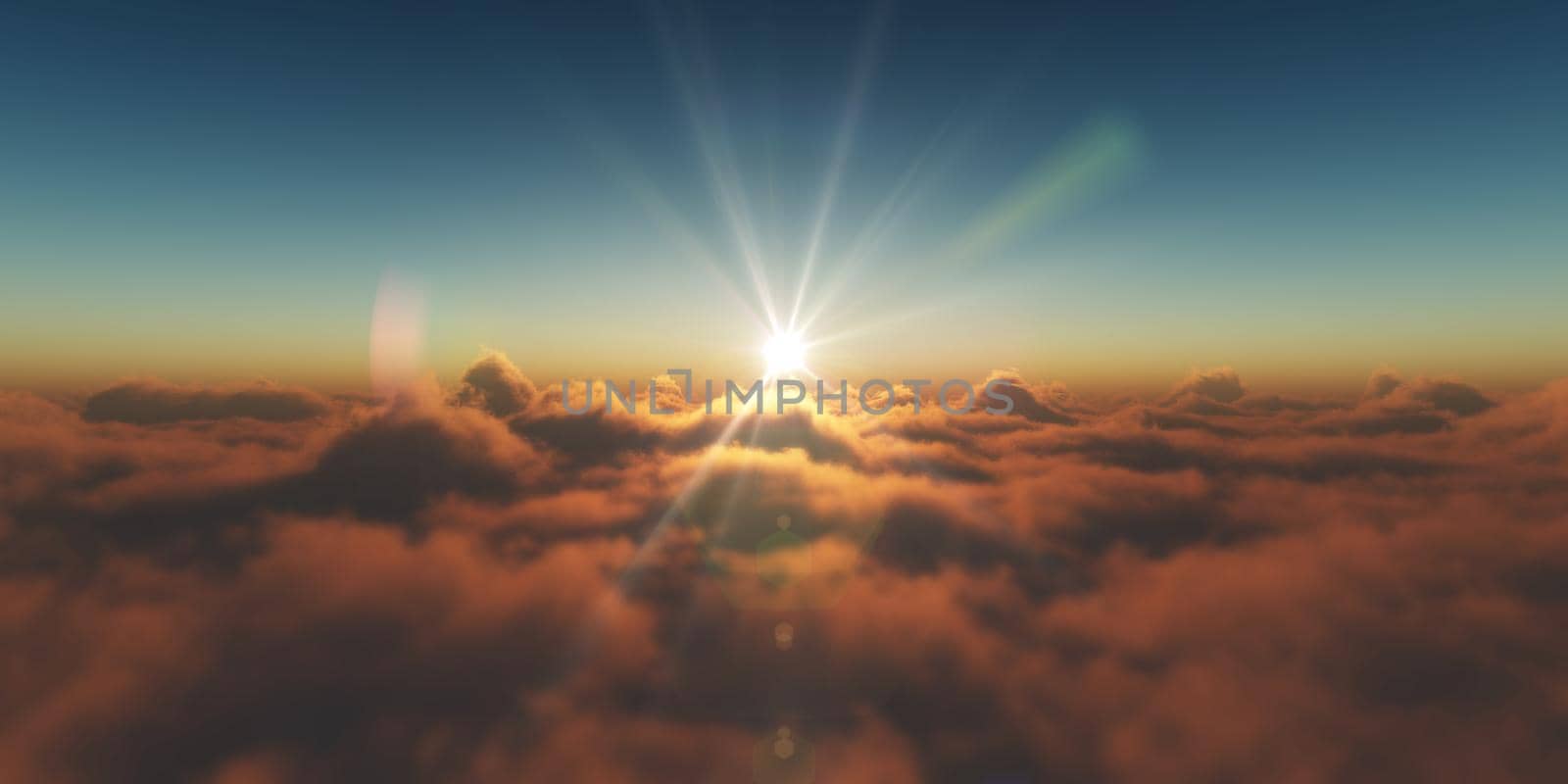 heaven, sunset over the clouds, 3d render illustration