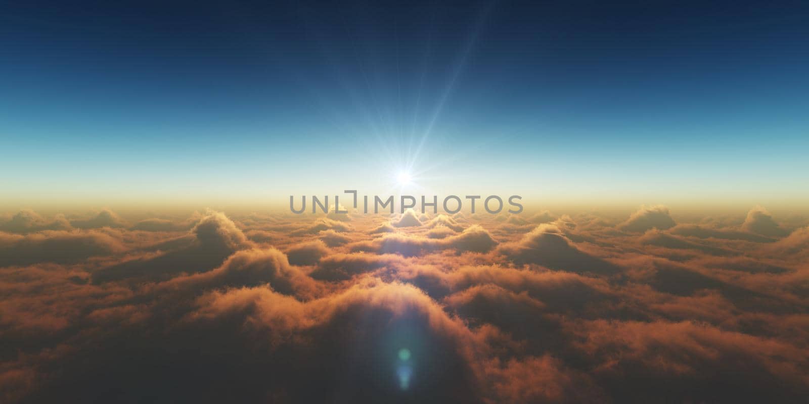 heaven, sunset over the clouds, 3d render illustration