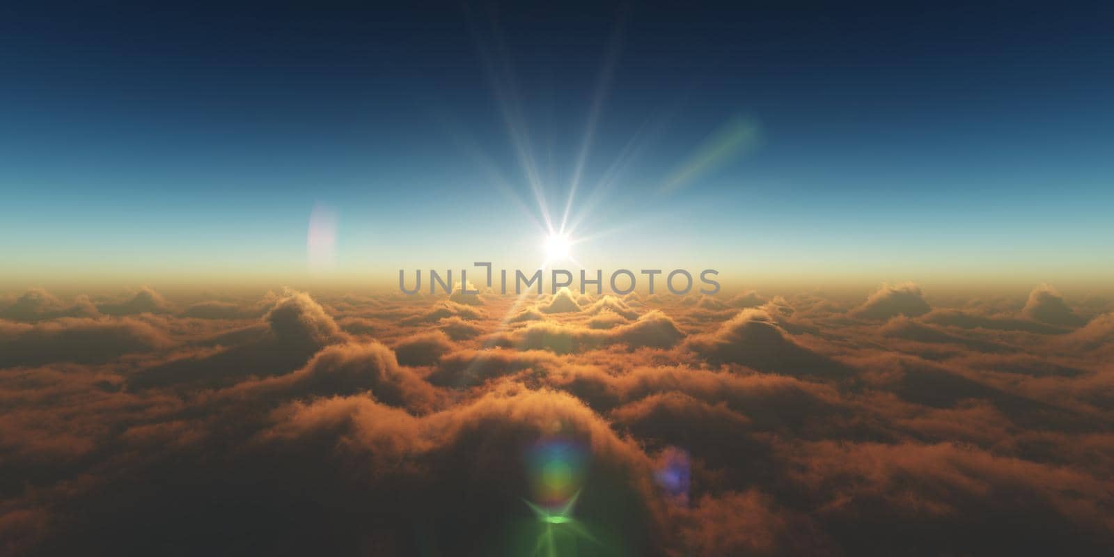 heaven, sunset over the clouds, 3d render illustration