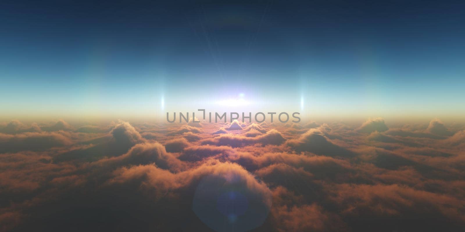 heaven, sunset over the clouds, 3d render illustration