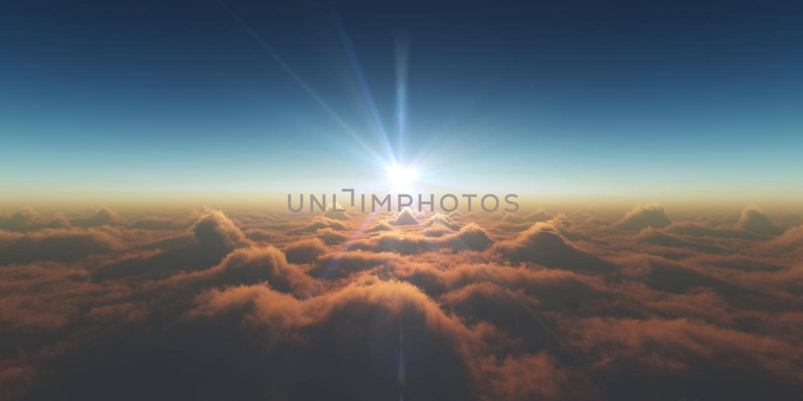 heaven, sunset over the clouds, 3d render illustration