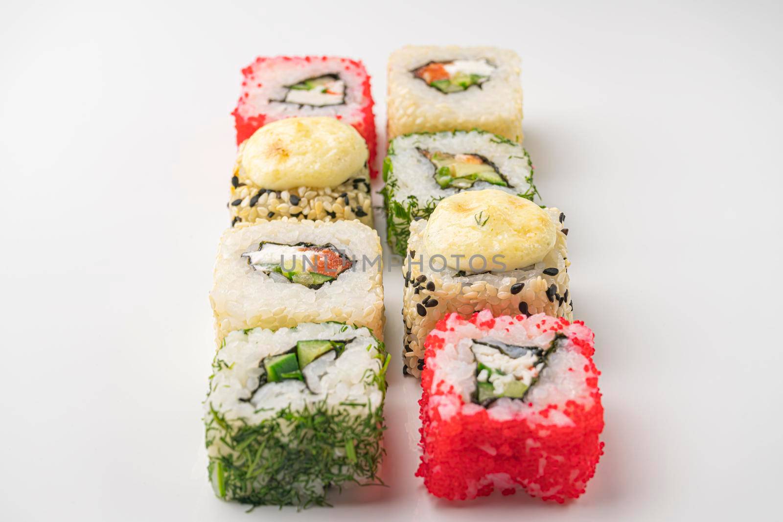 sushi roll on a gray background.isolate. High quality photo