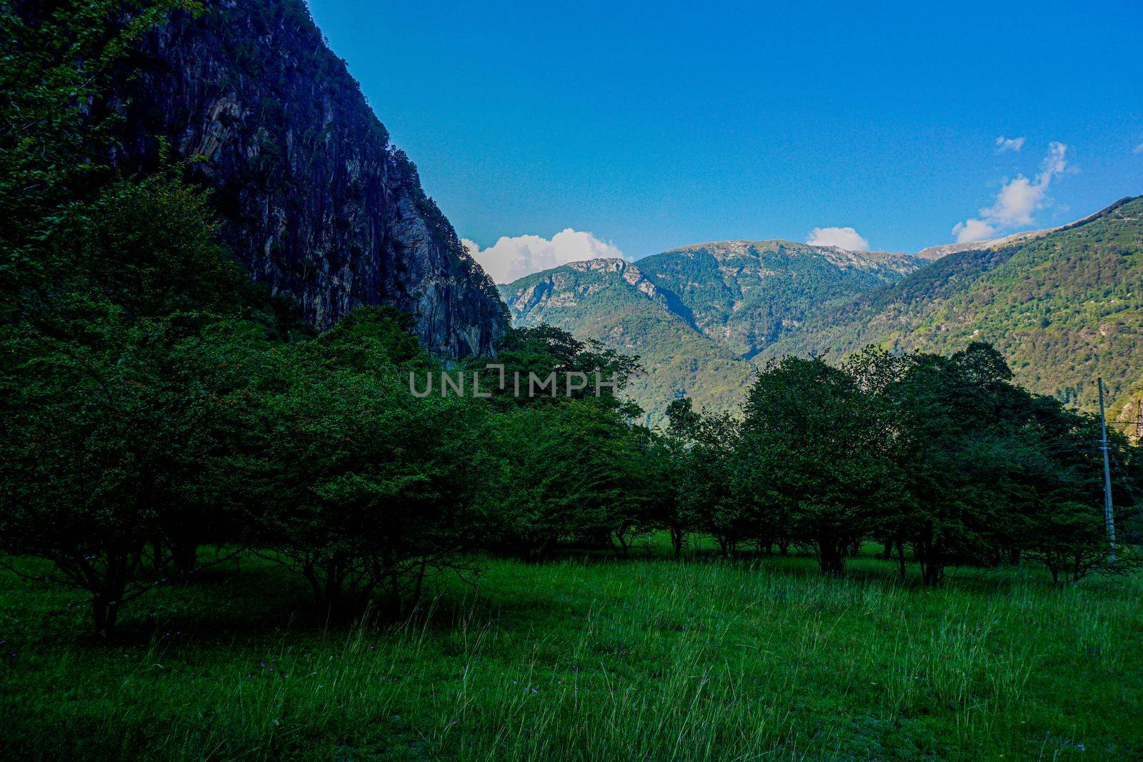 Beautiful mountain panorama between Gordevio and Avegno, Ticino, Switzerland