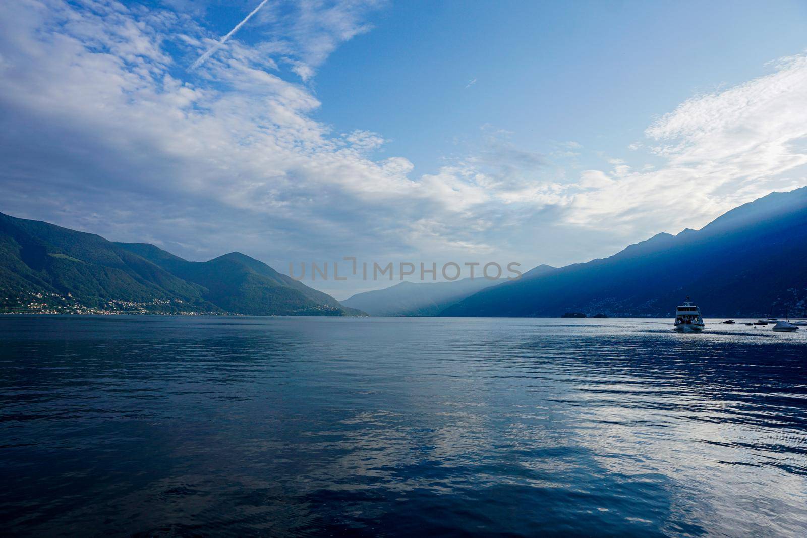 View over Lago Maggiore from Ascona, Switzerland to Italy by pisces2386