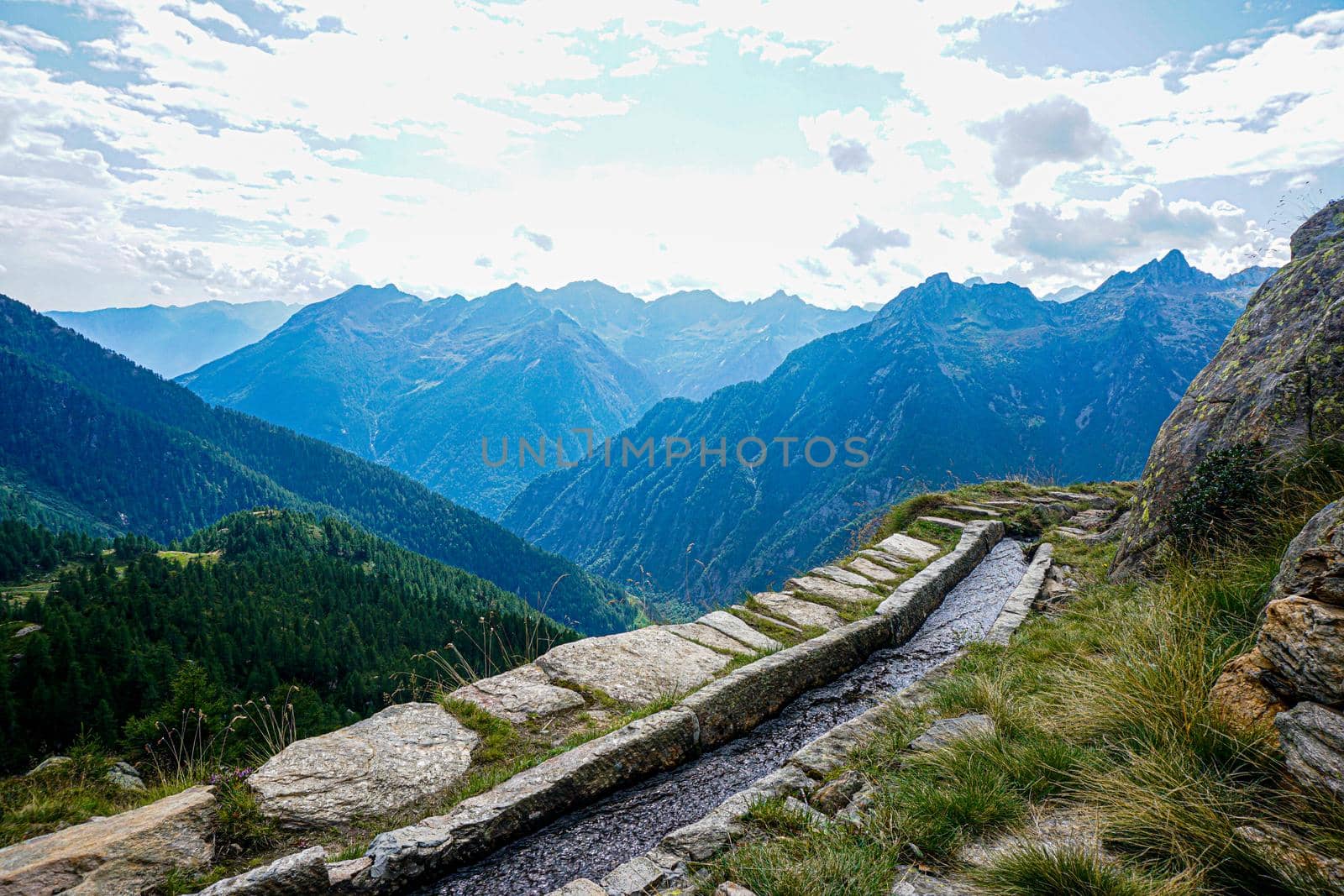View over the canaa aqueduct over the Val Lavizzara, Switzerland