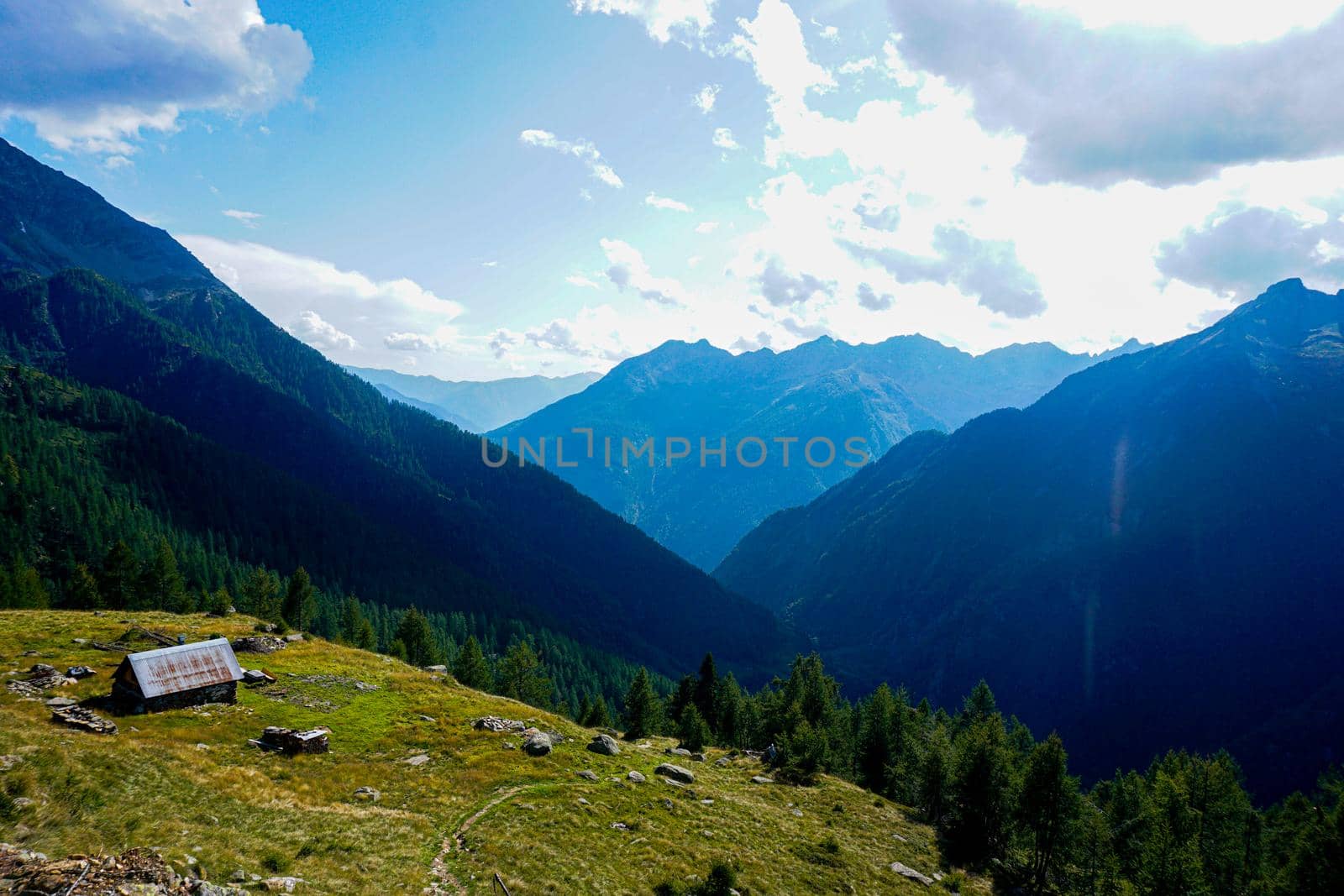 Panoramic view over an alp into the Val Lavizzara near Fusio by pisces2386