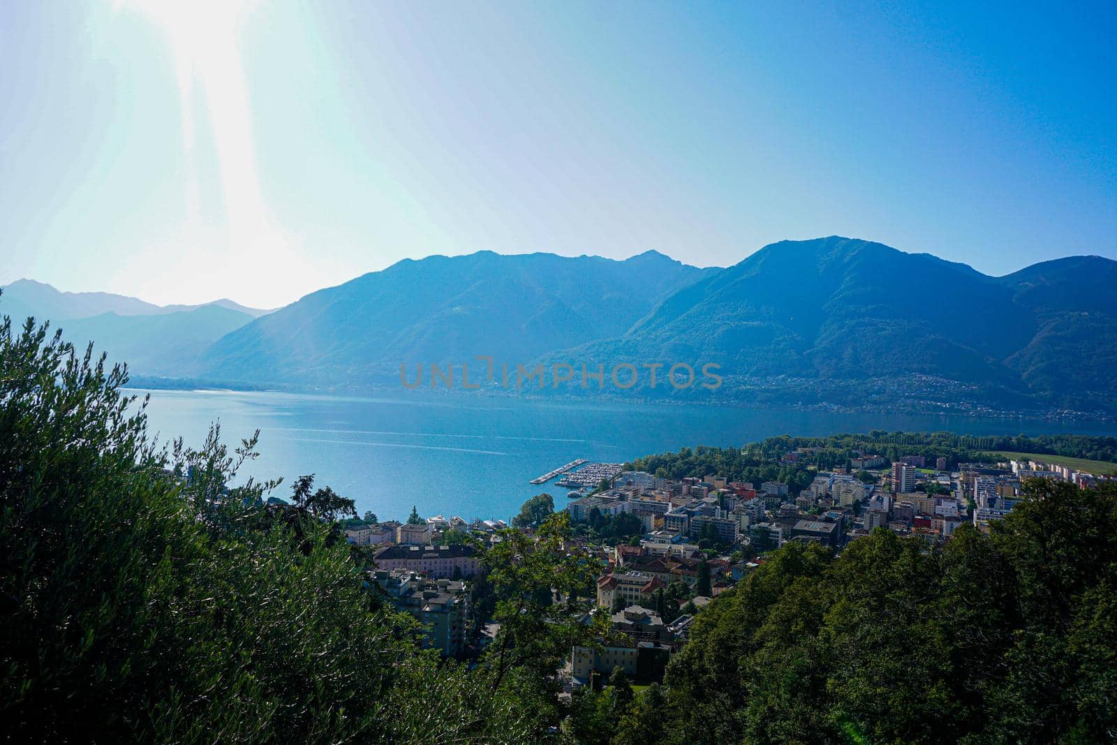 Panoramic view over the old town of Locarno and the Lago Maggiore by pisces2386