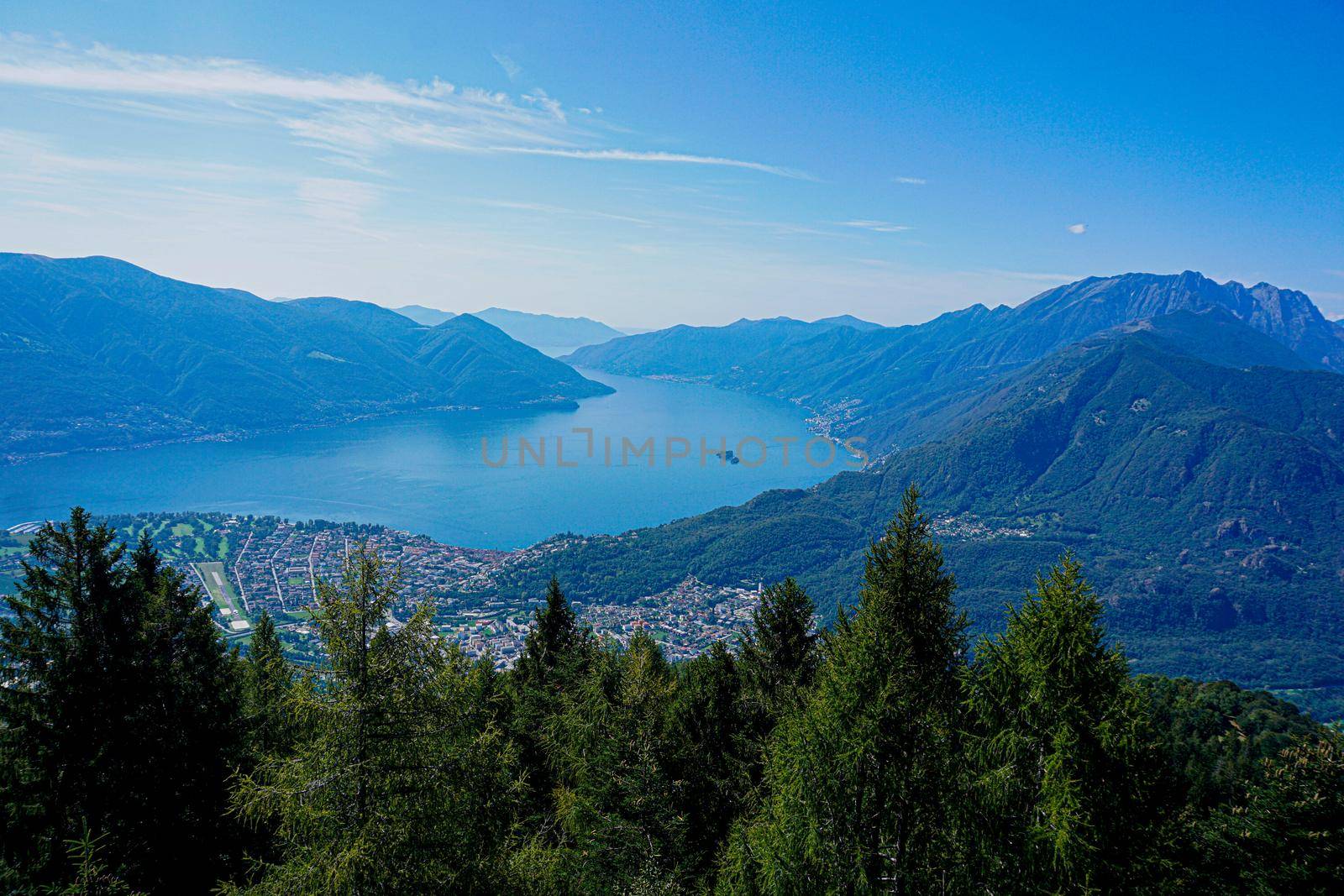 View to the city Ascona and Italy from Cardada outlook