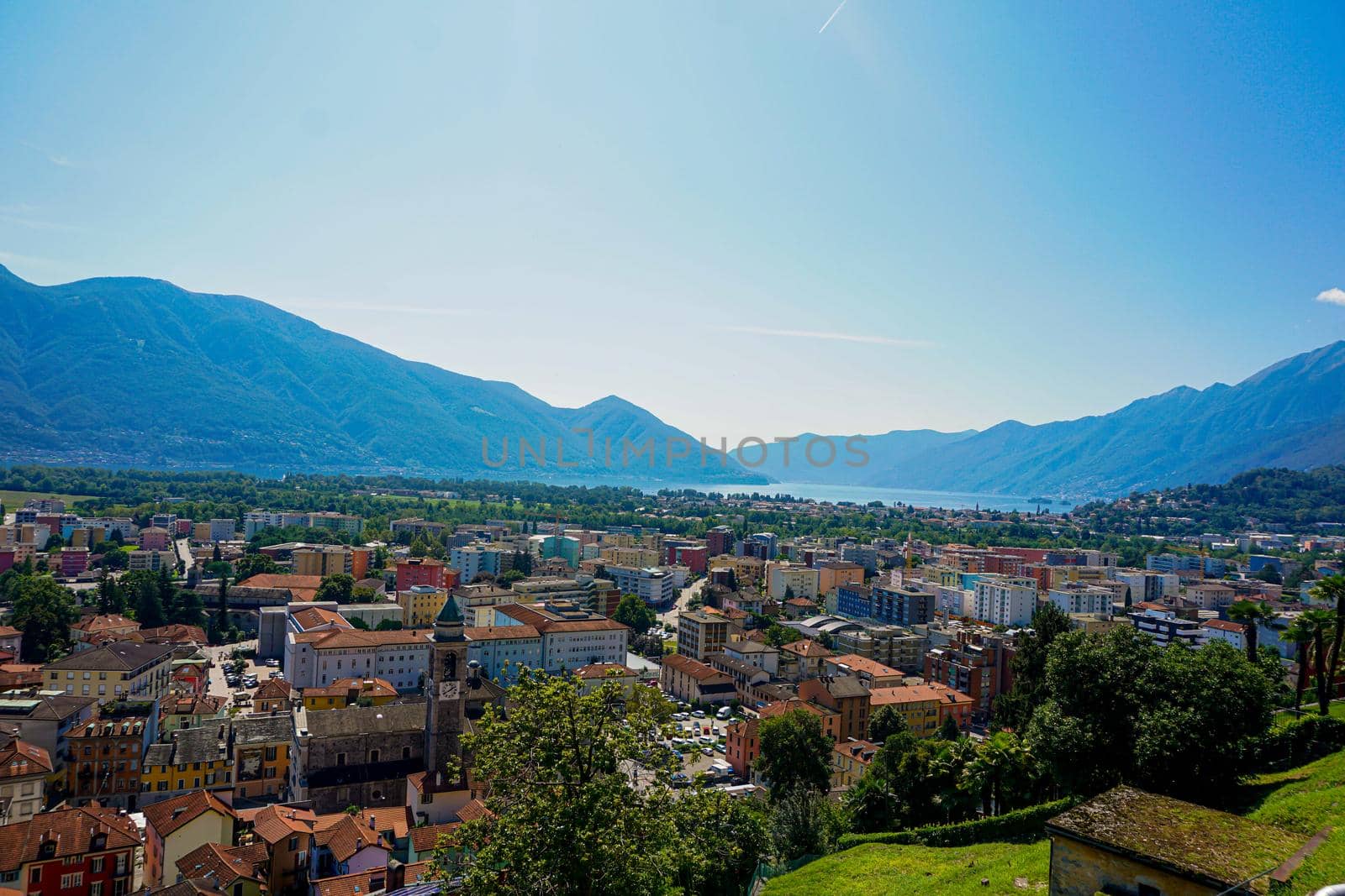 View over Locarno to Ascona and Lake Maggiore from Orselina by pisces2386