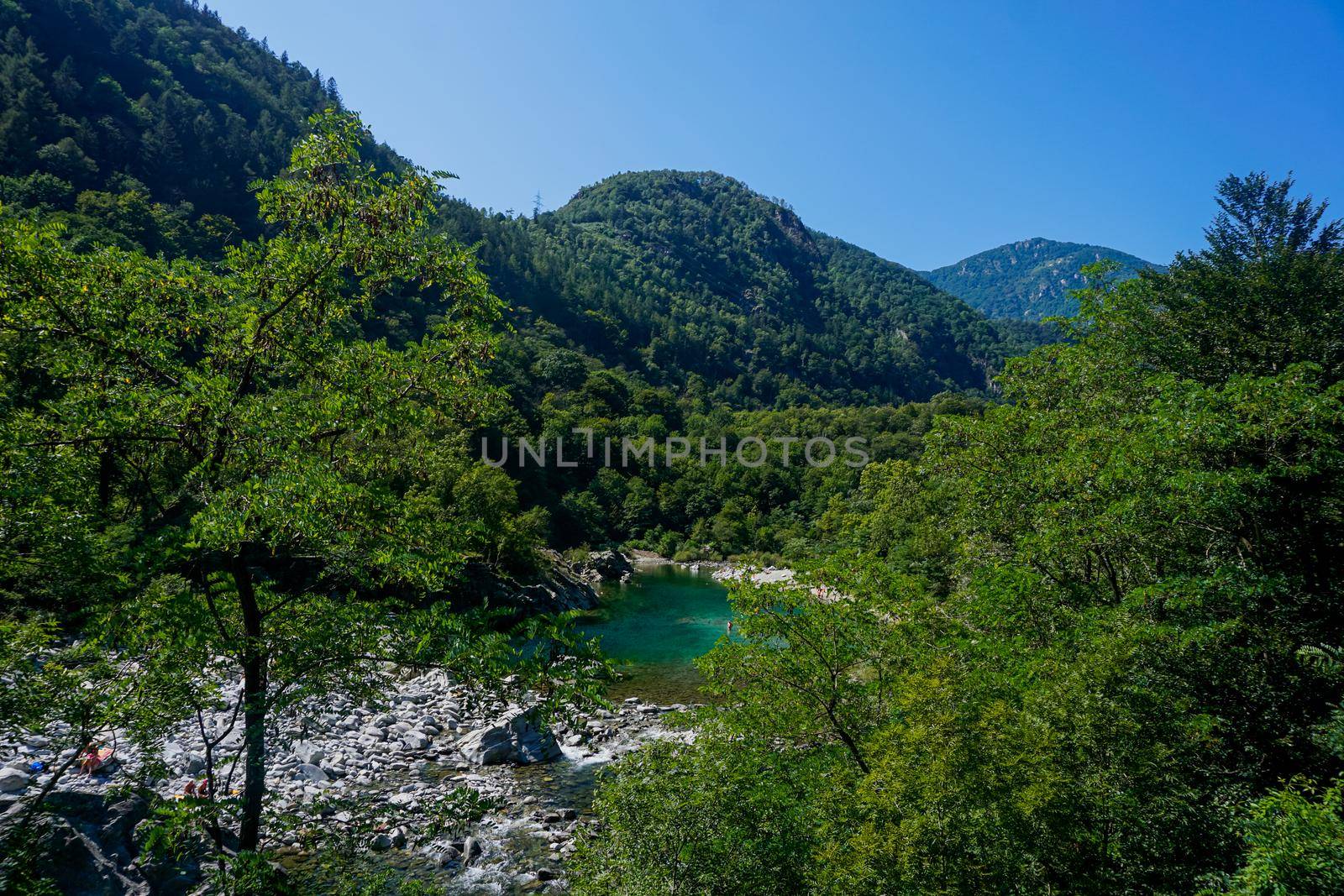 Natural pool in the Maggia river with beautiful turqouise water