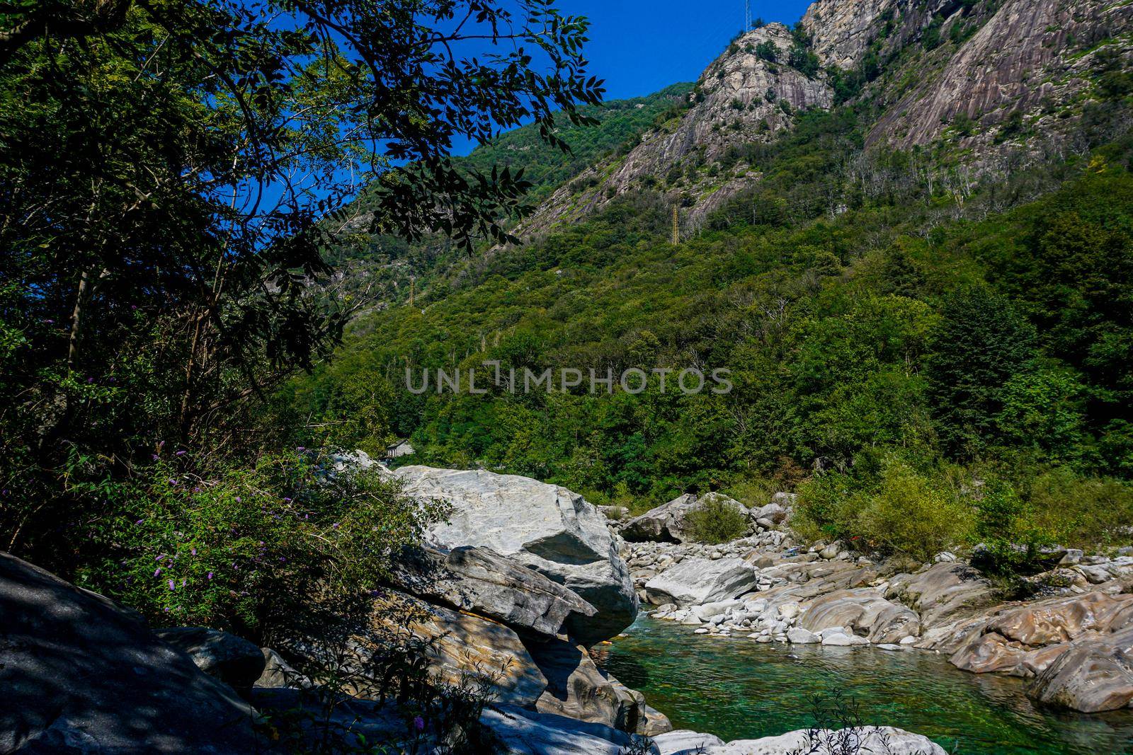 Beautiful view on turquois pool of the Maggia river, Switzerland by pisces2386