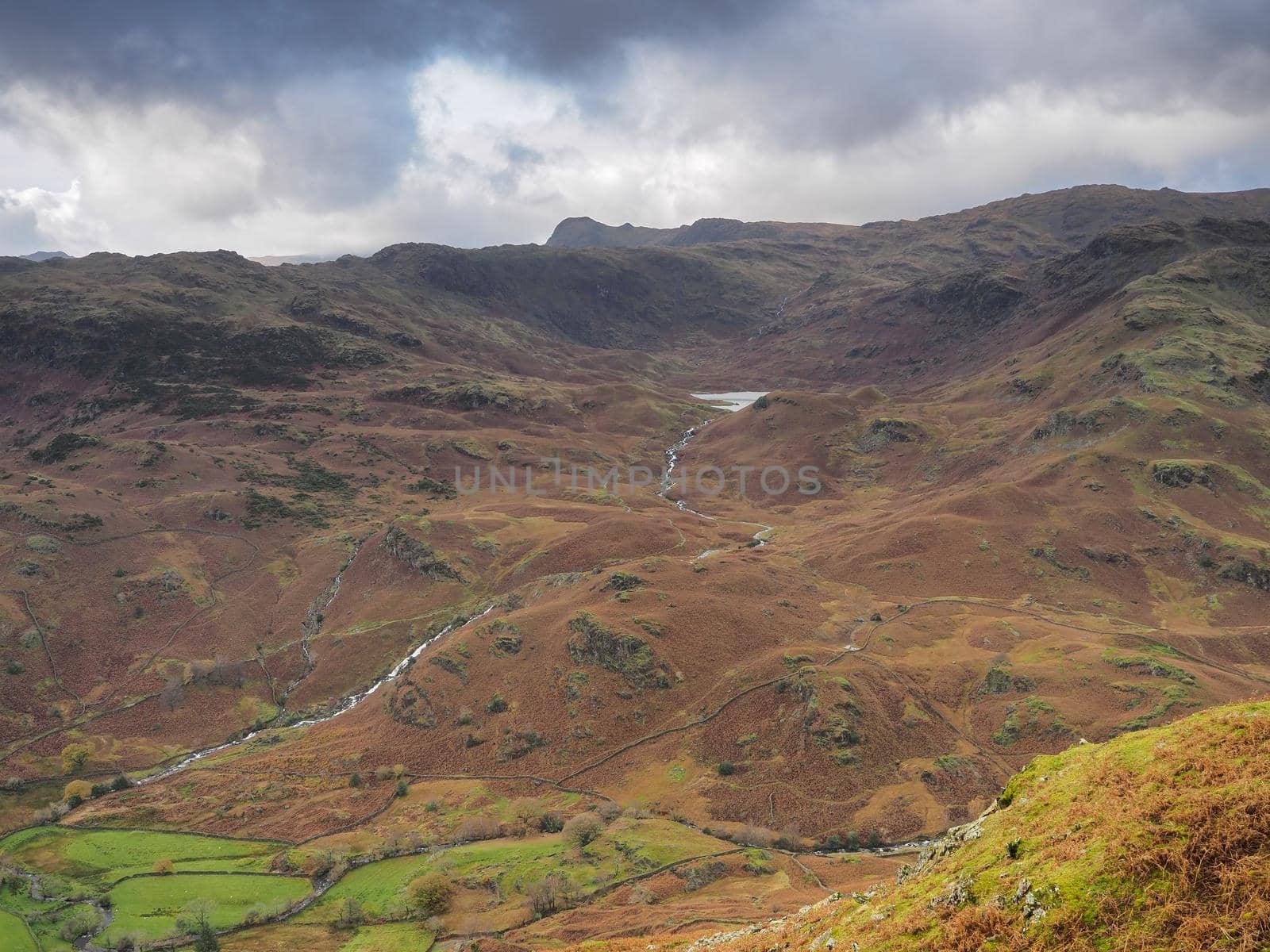 View from Helm Crag over to Easedale Tarn and Langdale Pikes, Lake District by PhilHarland