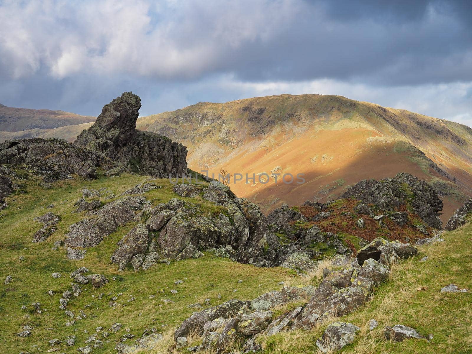 Rock formation 'The Howitzer' on Helm Crag overlooking Steel Crag, Lake District by PhilHarland