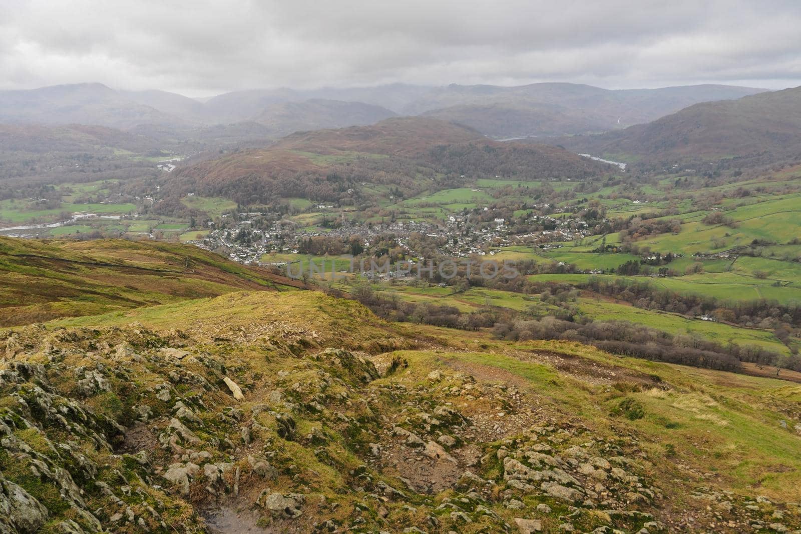 View from summit of Wansfell Pike across Ambleside and the fells, Lake District by PhilHarland