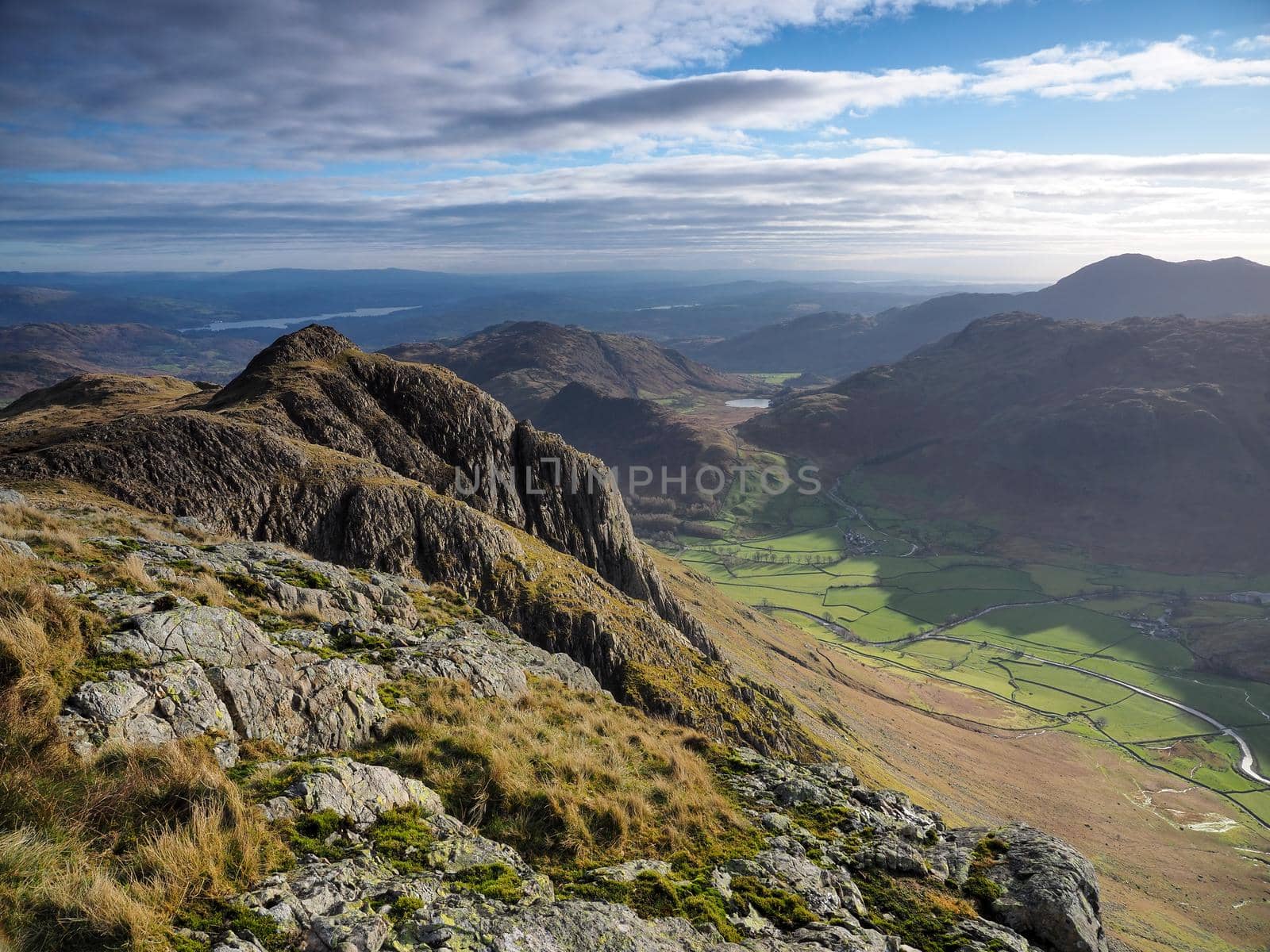 Loft Crag from Pike of Stickle with Blea Tarn, Langdale Pikes, Lake District by PhilHarland